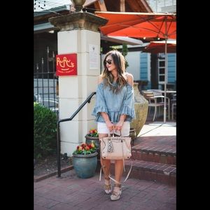 Blanknyc Ruffle Off The Shoulder Denim Top Size S